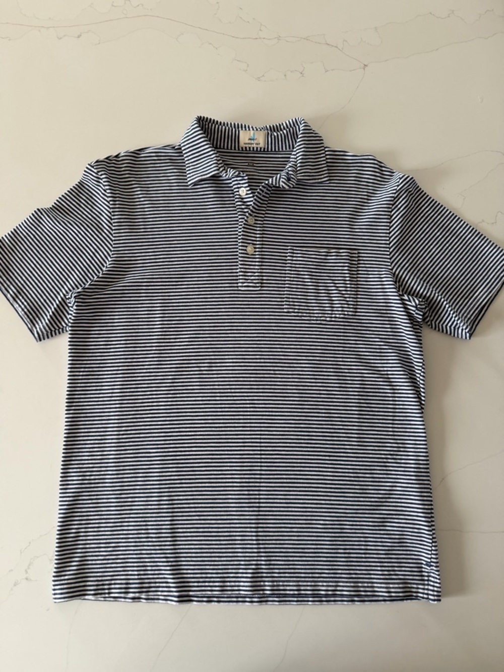 johnnie-O Navy & White Striped Short-Sleeve Polo